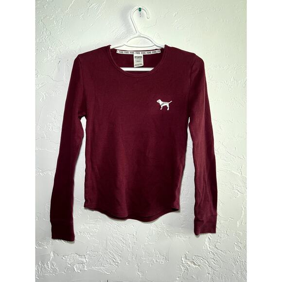 Victoria's Secret Pink Tops - Victorias Secret PINK long sleeve burgundy shirt womens small logo y2k 2000s